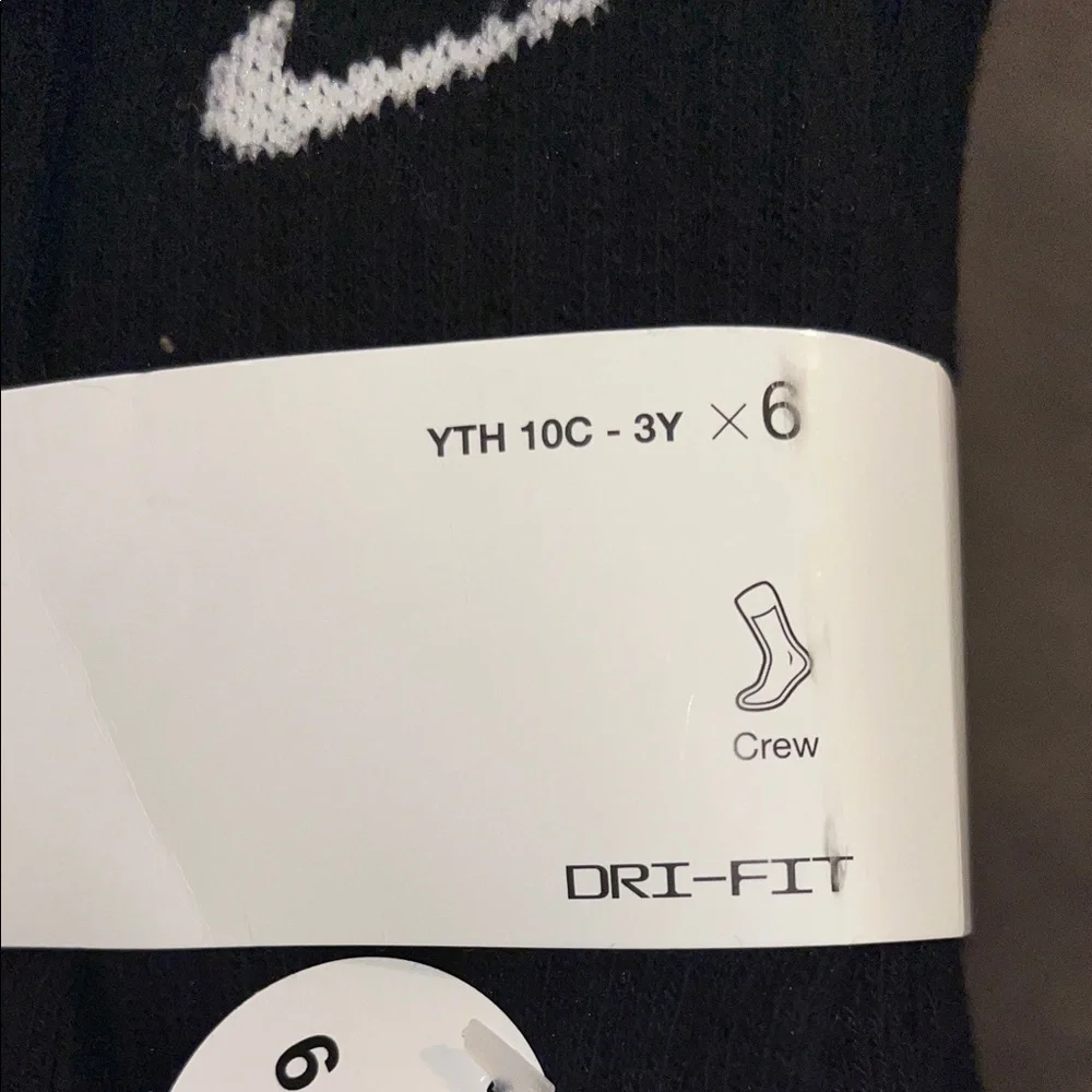 Nike Black Crew Socks with White Swoosh - Kids 6-Pack